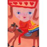 Jackie Berridge. Jack of Hearts. Oil painting on panel, 15.2 x 10.1cm. Signed on reverse.