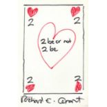 Richard E. Grant. Two of Hearts. Sharpie, reverse of postcard, 15 x 10cm. Signed.