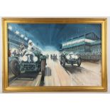 D. A. Brooks (British, twentieth century), 'Le Mans 1928', car racing scene, oil on canvas,