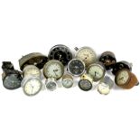 Mixed lot various dials, gauges, switches and dashboard clocks by Jaeger, Smiths, Dennis,