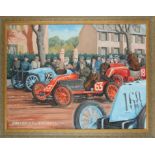 D. A. Brooks (British, twentieth century), '1903 Paris-Madrid', car racing scene, oil on canvas,