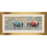 D. A. Brooks (British, twentieth century), Le Mans car racing scene, pastel, initialled, 27 x 77cm,