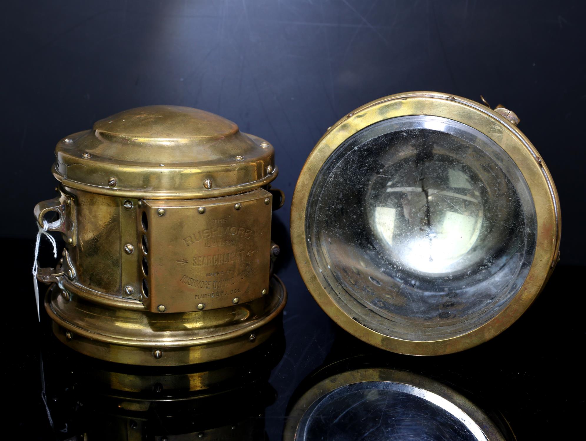 Pair of brass "Searchlight " headlamps by Rushmore Dynamo Works, Plainfield New Jersey, U.S.A. - Image 4 of 4