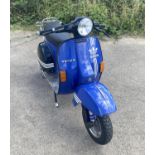 1983 Vespa PX 125 Scooter. Registration number A855 CRC. This Vespa has adidas's theme and is in
