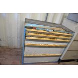 A Polstore metal workshop tool cabinet of five drawers.