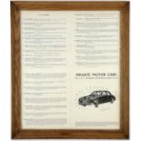Jaguar Mk1 /Mk2 illustrated A-Z for Private Motor Cars, glazed and framed printed guide from late
