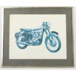 Reproduction motorcycle poster, signed Graham within plate, framed and glazed, main image size 38 x