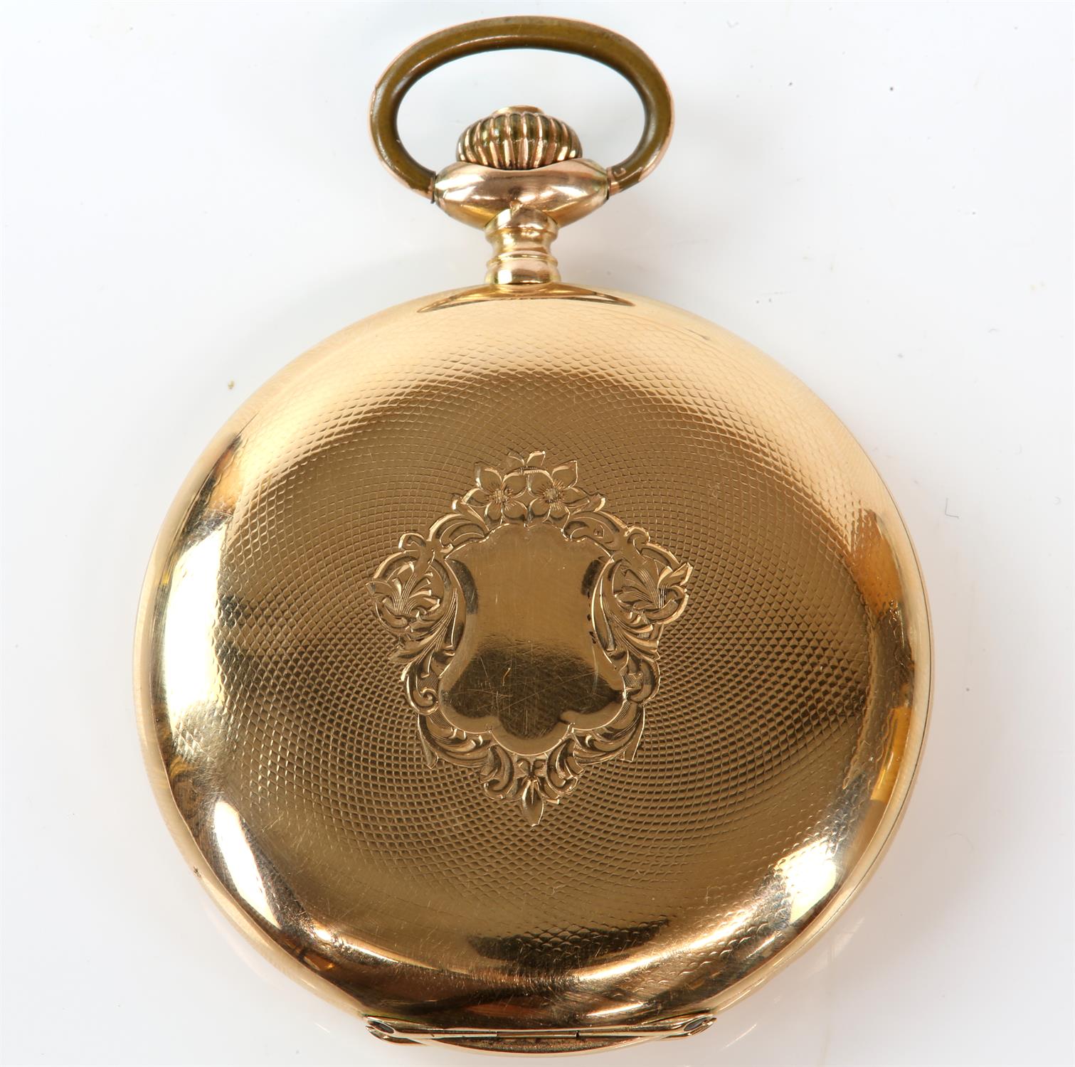 A Gold full hunter pocket watch the unsigned white enamel dial with Arabic numeral hour markers, - Image 4 of 4