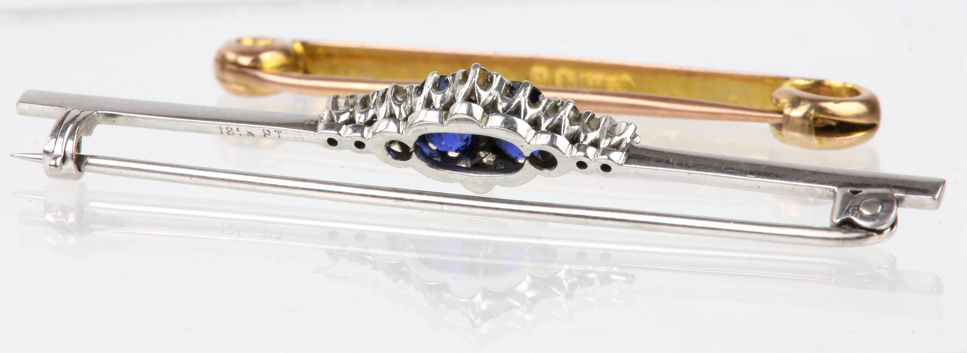 Two bar brooches, a stamped 18ct and platinum brooch set with sapphire and diamonds, - Image 2 of 3