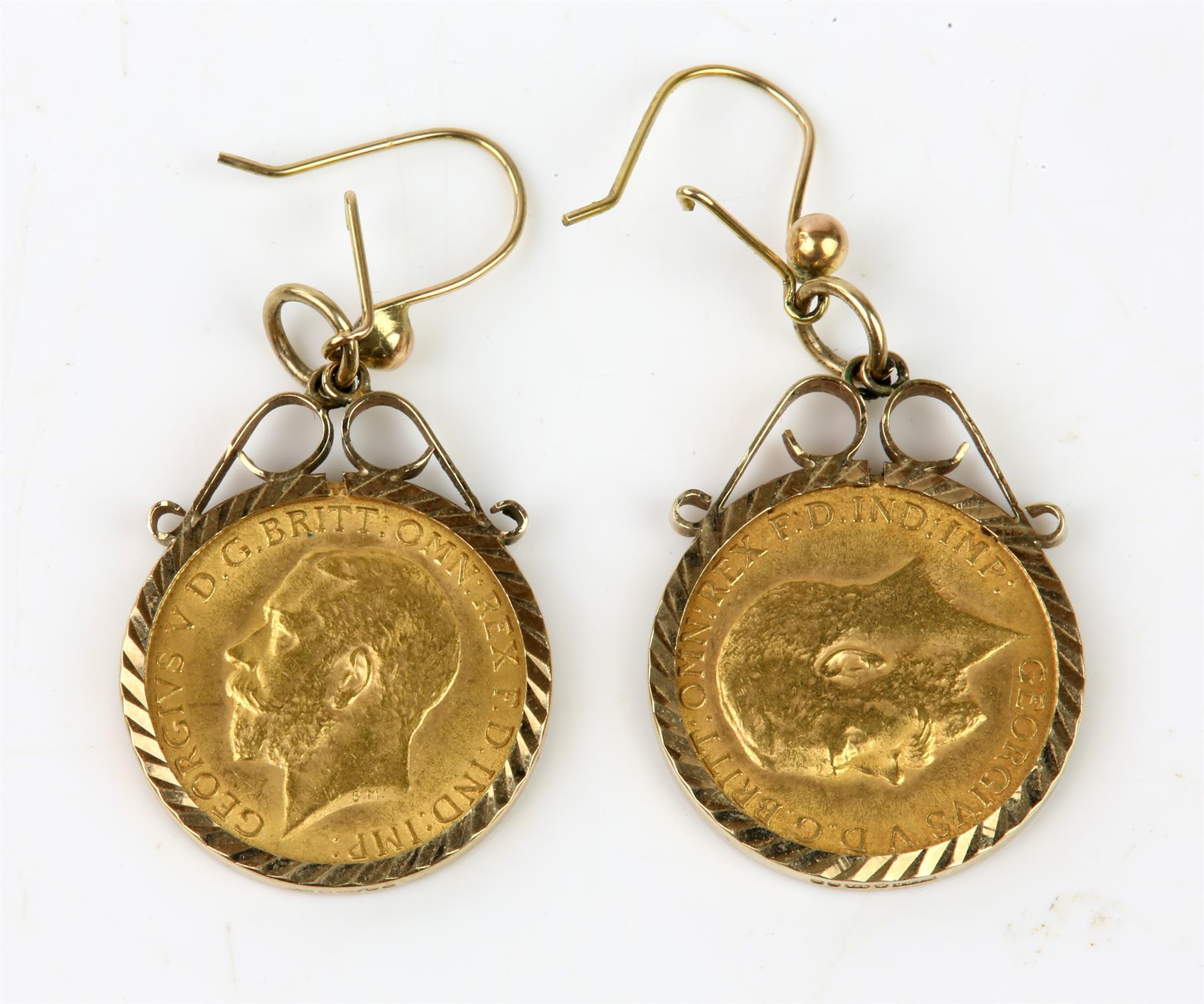 Half sovereign earrings, a George V half sovereign in each earring, mounted in 9ct yellow gold, - Image 2 of 2