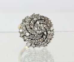 Diamond swirl ring, centrally set with round brilliant cut diamond, surrounded by a six ray swirl