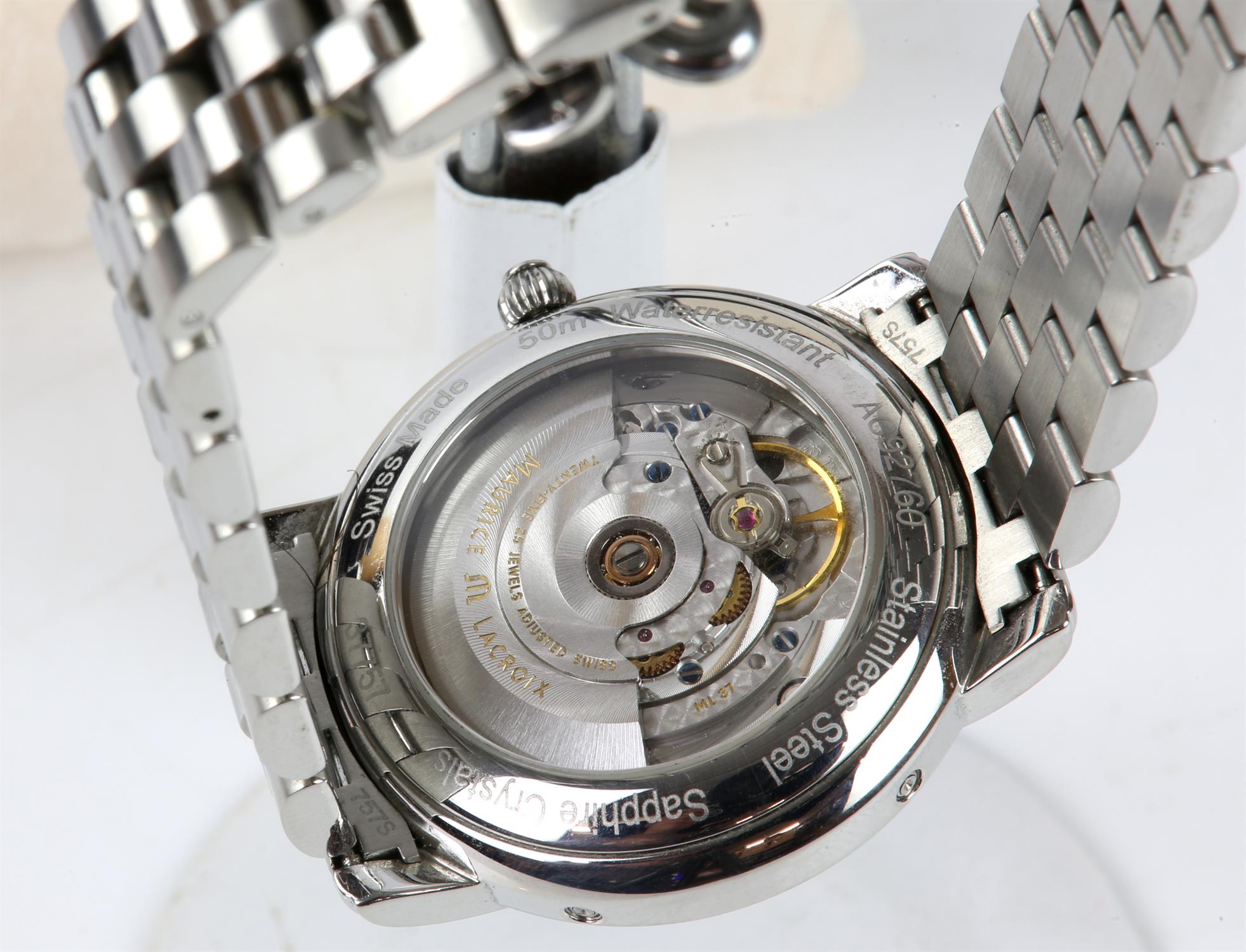 Maurice Lacroix automatic wristwatch, boxed, stainless steel with a white face, day and month - Image 3 of 4