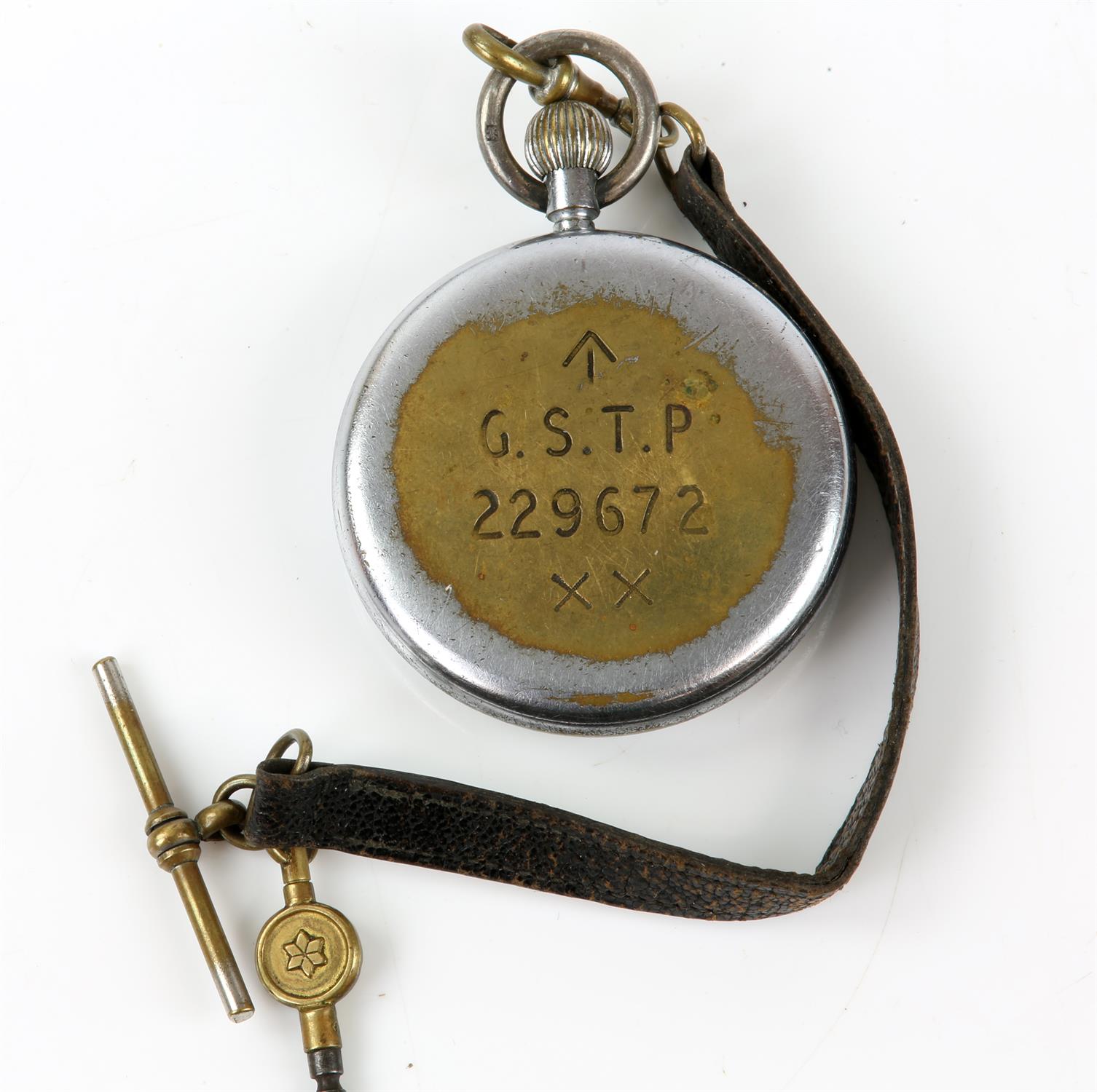 Jaeger Lecoultre, a Military open face pocket watch the signed black dial with roman numeral hour - Image 2 of 2