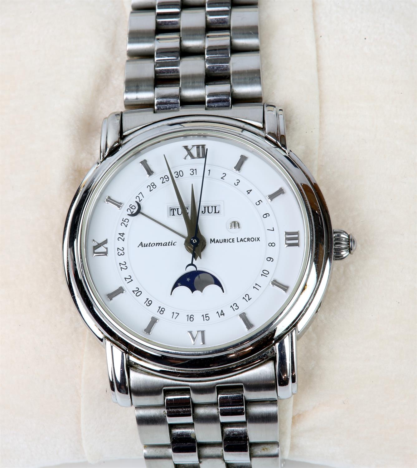 Maurice Lacroix automatic wristwatch, boxed, stainless steel with a white face, day and month - Image 2 of 4