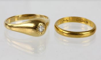 Single stone diamond ring, round brilliant cut diamond, gypsy set in 18ct yellow gold,