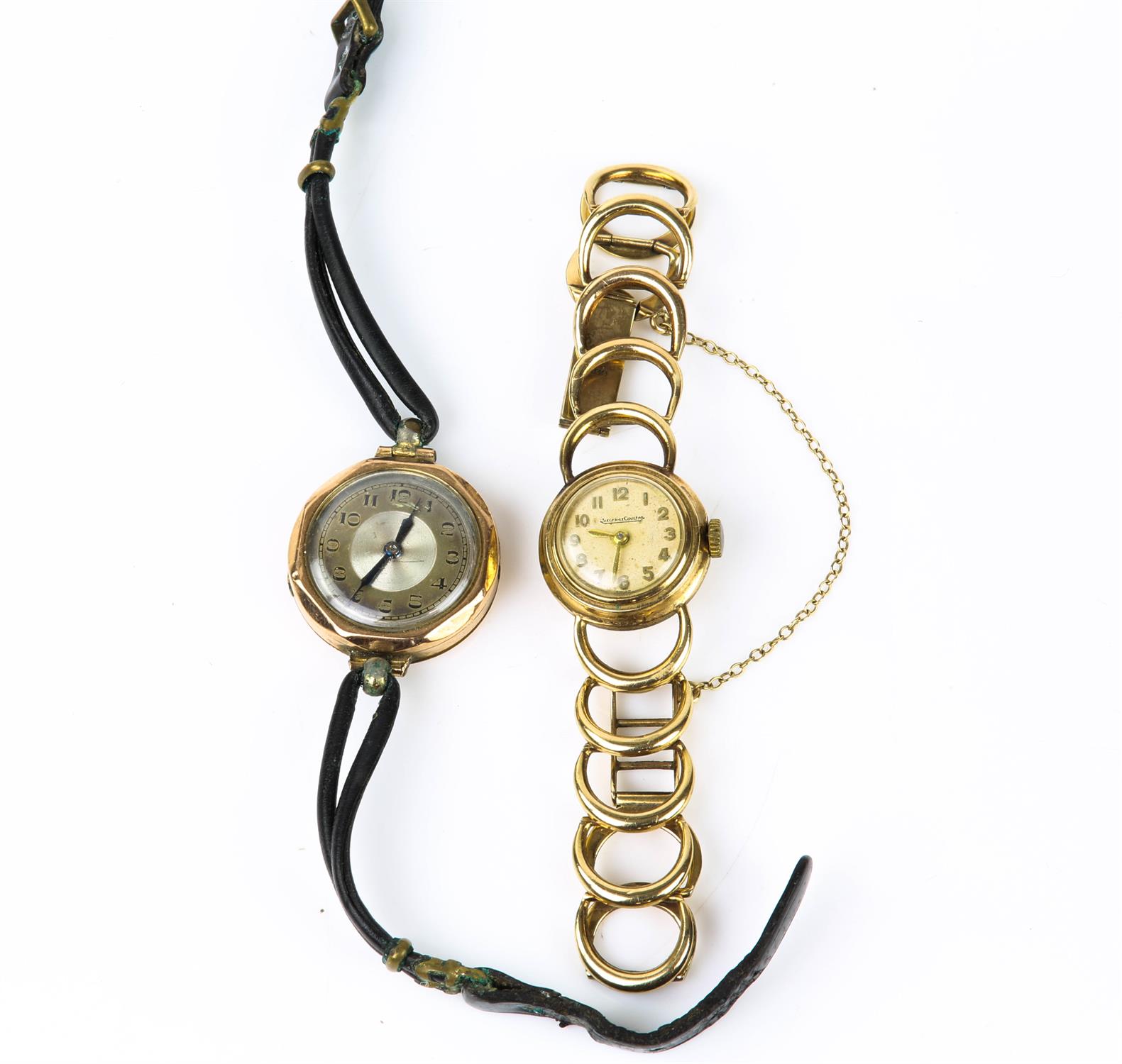 Two ladies watches, an octagonal stamped 9ct wristwatch with Arabic hour markers and a leather