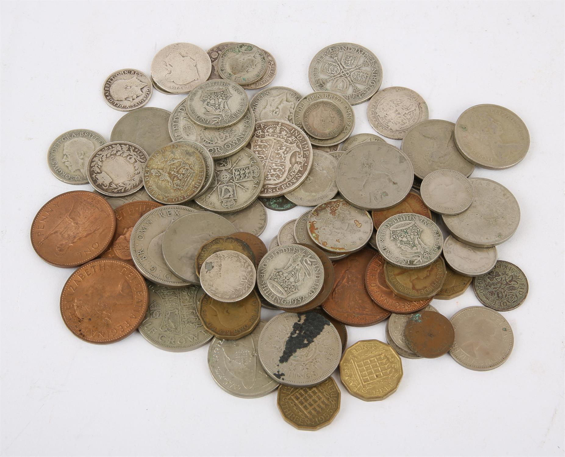 A small collection of pre-decimal circulated British coins, including about 28 shillings face value