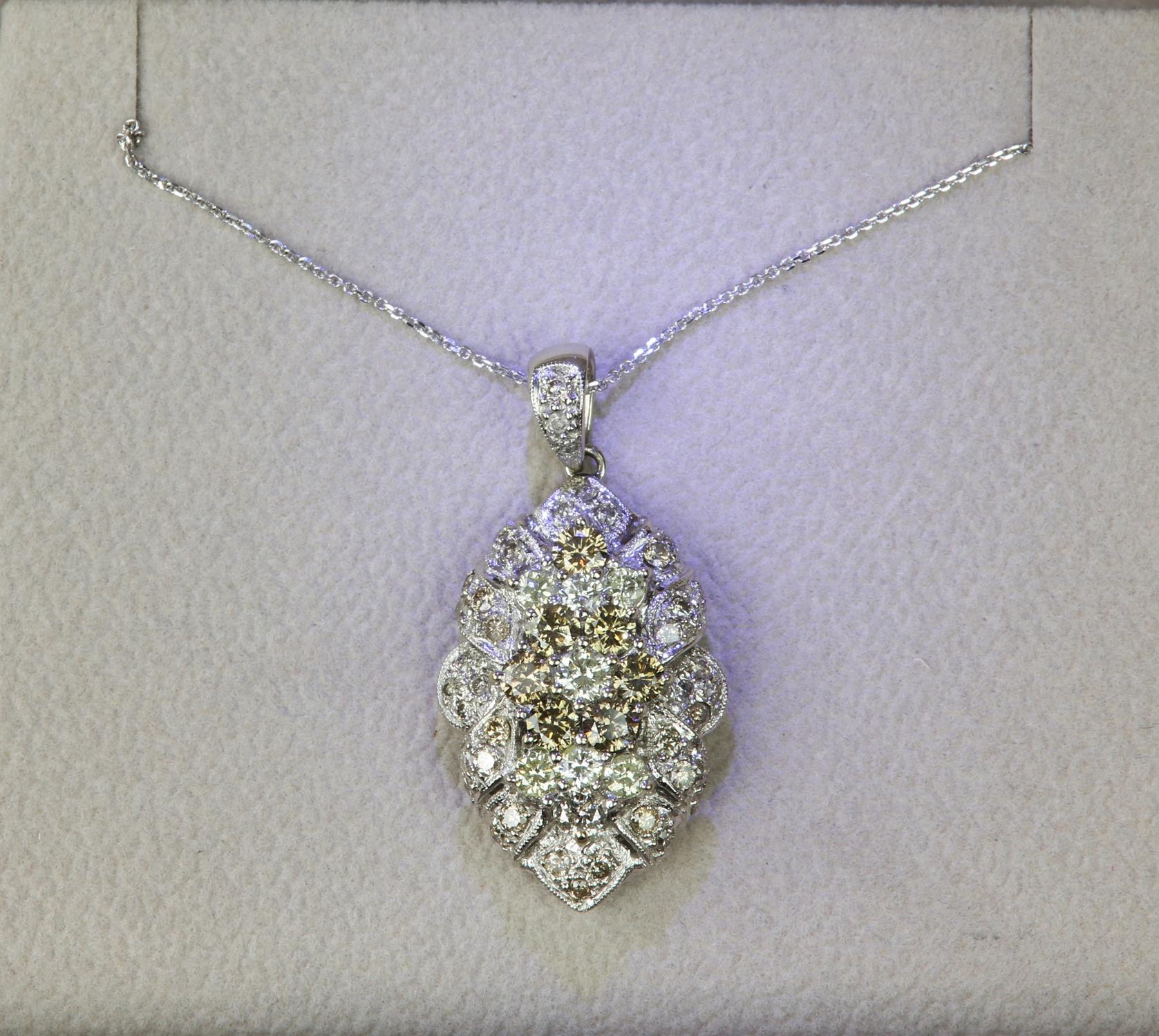 Diamond set pendant, round brilliant diamonds set in a floral cluster design, in stamped 18ct white - Image 6 of 7