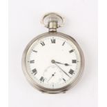 Rolex a silver open face pocket watch, the unsigned white enamel dial with roman numeral hour