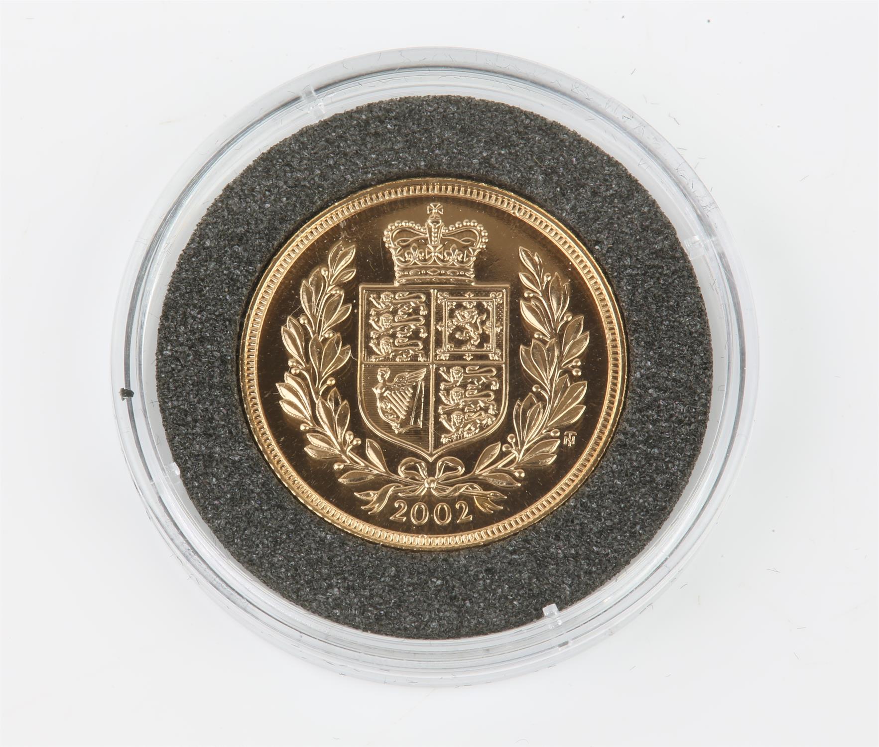 A Elizabeth II Bust 22ct gold uncirculated Sovereign, Shield reverse, dated 2002, London mint,