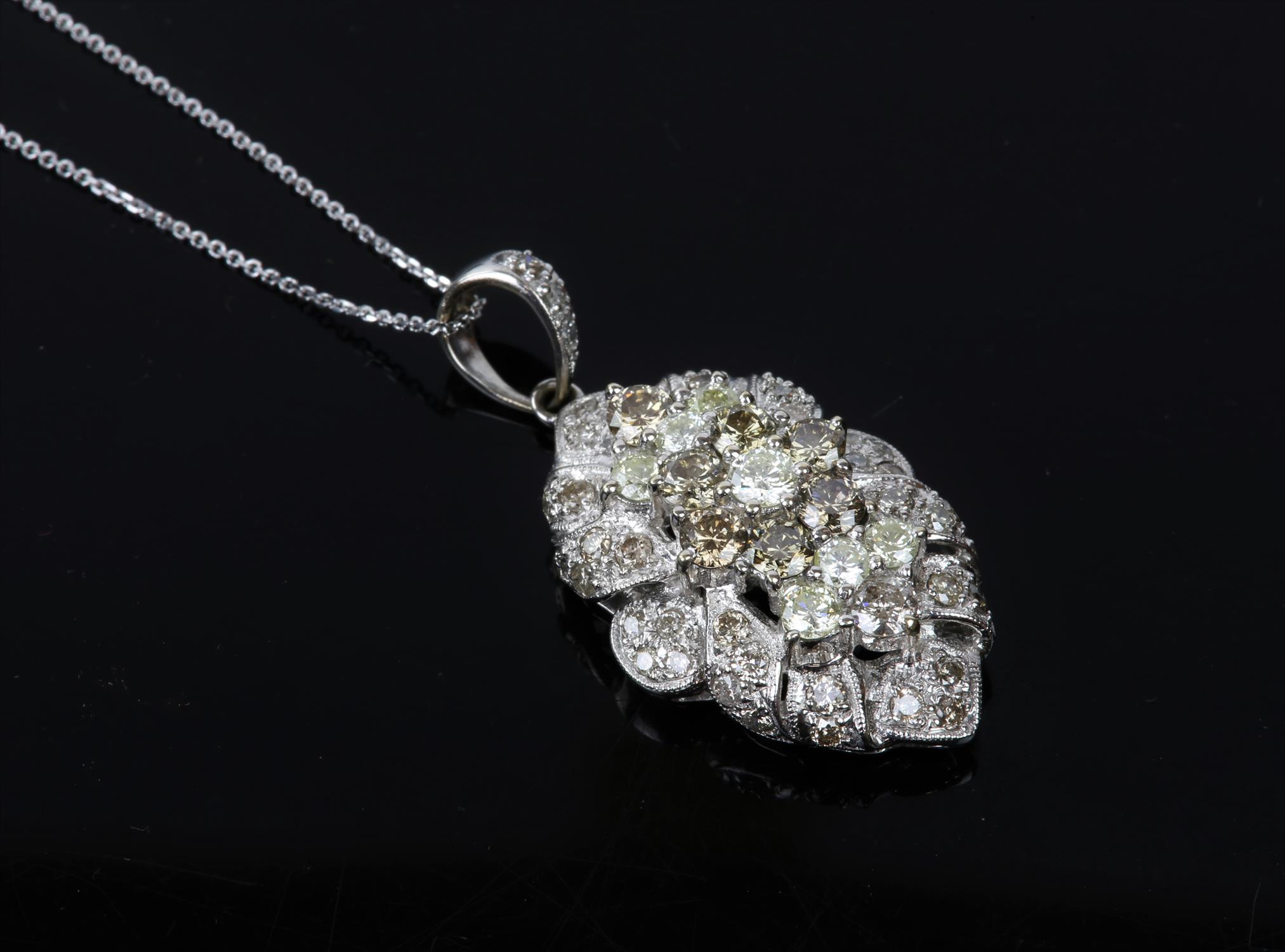 Diamond set pendant, round brilliant diamonds set in a floral cluster design, in stamped 18ct white - Image 2 of 7