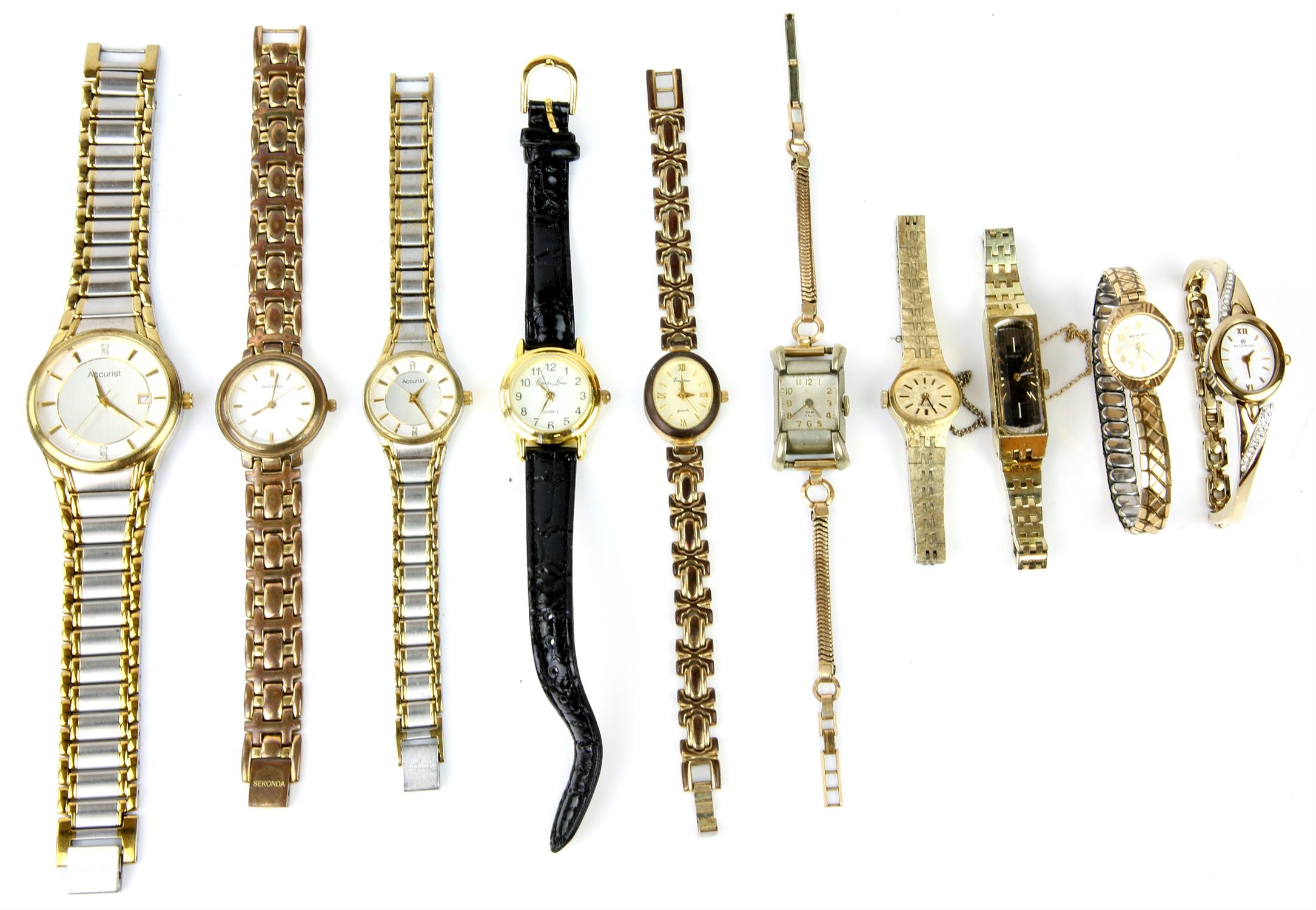 A collection of ten vintage watches, including ladies Excalibur with a 9ct gold case,