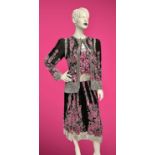 CAROLINE 1980s vintage three piece pink silver and black high quality heavy beaded silk