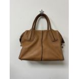Large TODS light tan butter-soft leather double top handle handbag with detachable long strap.