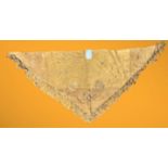 KARMA embroidered fine toffee-coloured kid-suede fine silk-lined, triangular fringed ladies shawl