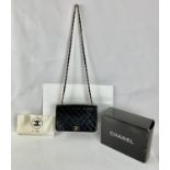 CHANEL vintage black quilted lambs leather single flap bag with gold coloured hardware,