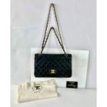 CHANEL vintage 1989-1991 black/dark quilted navy lambs leather double flap bag with gold hardware