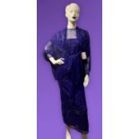 1990s vintage four piece purple silk chiffon high quality sequinned evening/cocktail party outfit