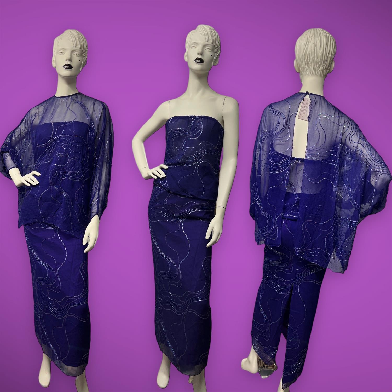 1990s vintage four piece purple silk chiffon high quality sequinned evening/cocktail party outfit - Image 2 of 2