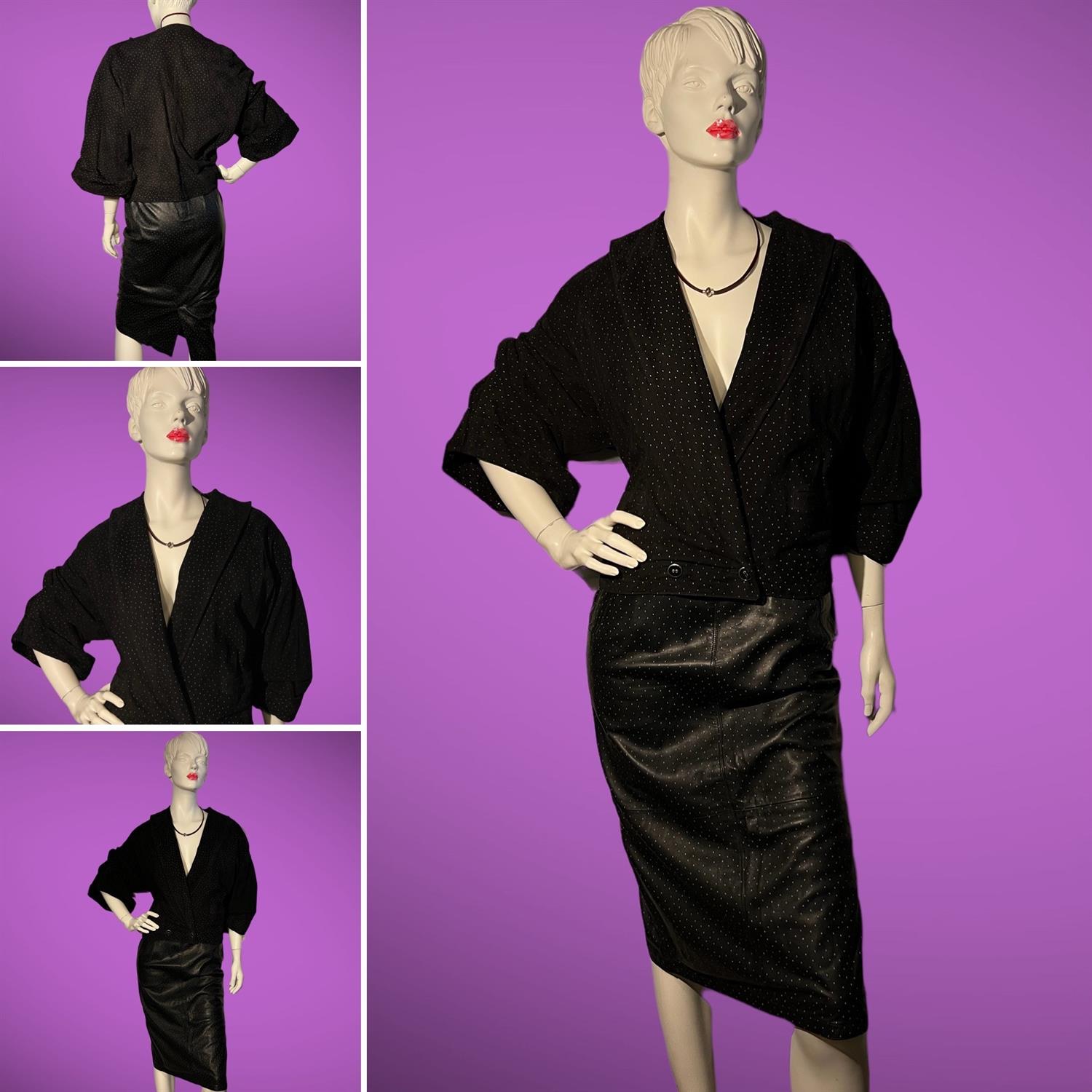 GIANNI VERSACE rare stunning 1990s ladies vintage skirt-suit in softest black lamb's-leather and
