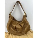 One BURBERRY light brown leather handbag with top handle and zip and gold coloured hardware.