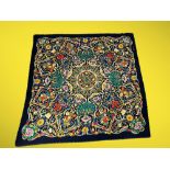 GUCCI very large vintage navy blue and floral shawl silk and wool with fringe probably by Vittorio
