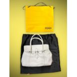 One white leather FENDI top handle flap handbag with silver coloured hardware. Comes with dust bag