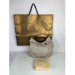 LOEWE superb biscuit/putty coloured top handle Crescent Moon tote shoulder bag. Gold coloured