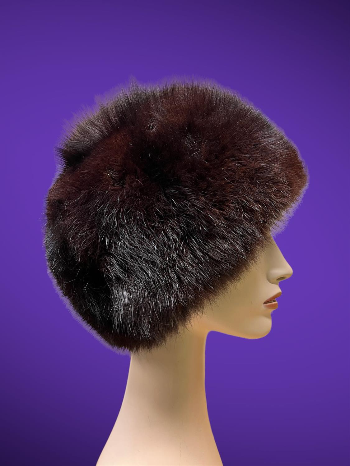 Modern bespoke-made Brown arctic fox-fur ladies hat suitable for ski trips. Medium size