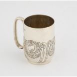 Victorian silver half embossed christening mug, by the Goldsmiths and Silversmiths Co.