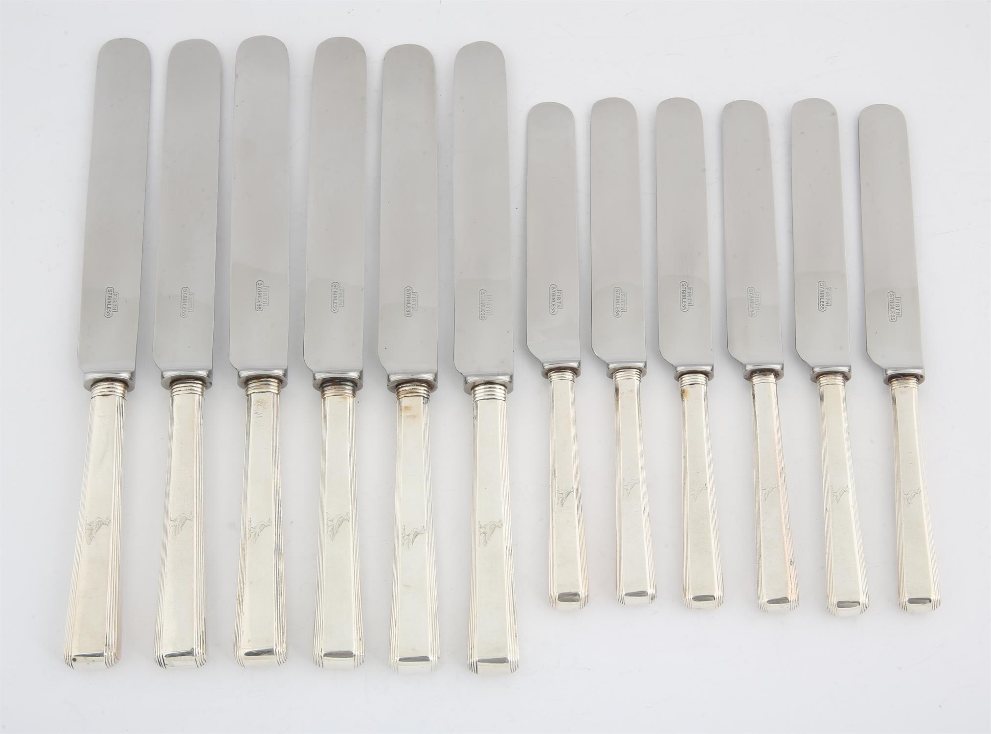 Six George III silver handled dessert knives and six large knives SILVER COLLECTION OF SIR RAY