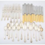 Composition Old English Pattern silver flatware, various dates, comprising four table spoons,