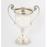 Ttwo handled silver trophy cup, engraved 4th Bn The Devonshire Regt. WOs and sgts Inter coy ,