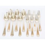 Six 19th century Dutch silver tablespoons and six matching forks, 21.5oz, 668g,
