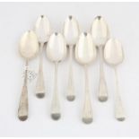 Collection of seven various George III bright cut silver tablespoons 12,8 ozs 400 grams SILVER