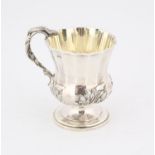 George IV, silver pedestal mug of urn form the base cast with acanthus leaves and snake handle,