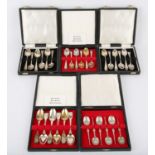 Five various cases of six 18th and 19th century silver teaspoons SILVER COLLECTION OF SIR RAY