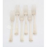 Six George III silver Old English pattern table forks, 12.3 ozs 382 grams SILVER COLLECTION OF