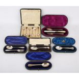 Various cased sets of silver items some cases not completely matching, three teaspoons,