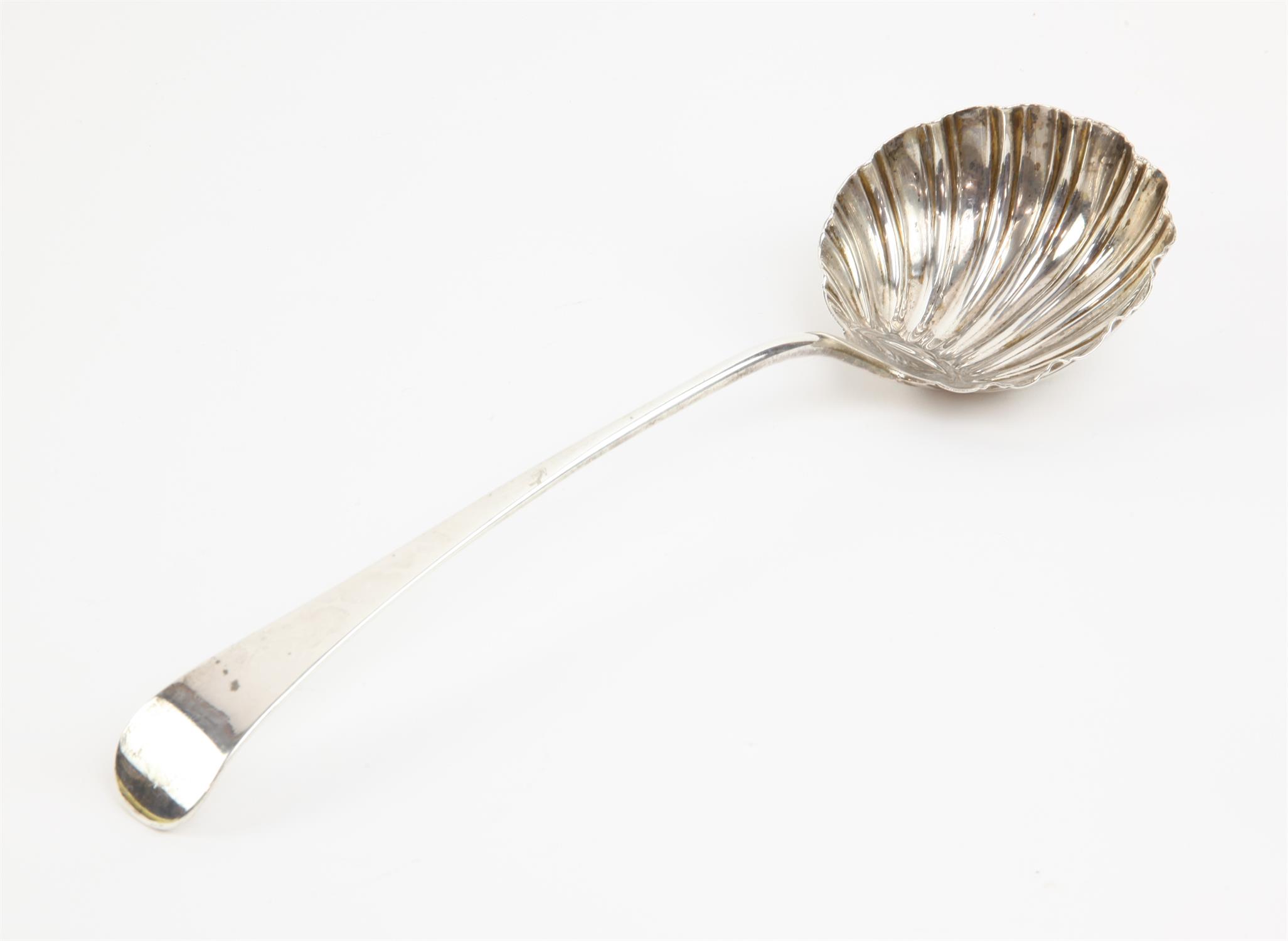 George II silver soup ladle with shell shaped bowl